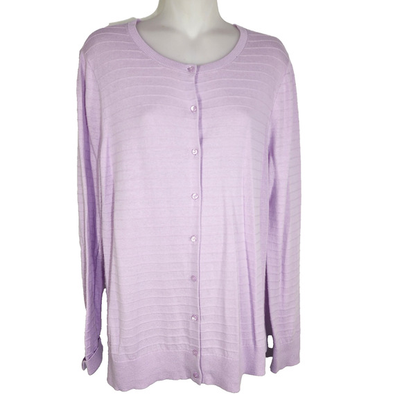 Loft Outlet Women's Cardigan Sweater Long Sleeve Button Up Purple Striped Large - Picture 1 of 10